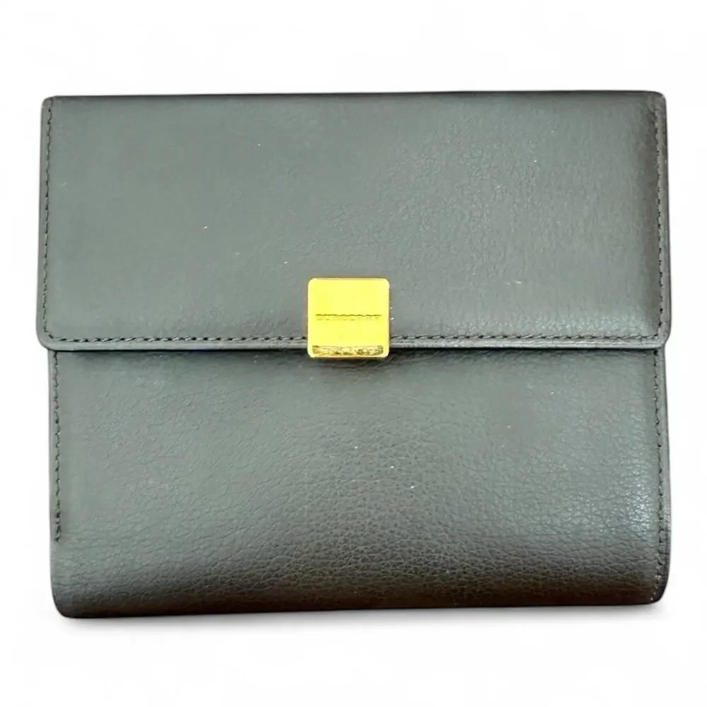Burberry Wallet Dark Brown Leather Bifold Kisslock Nova Check Plaid NEW